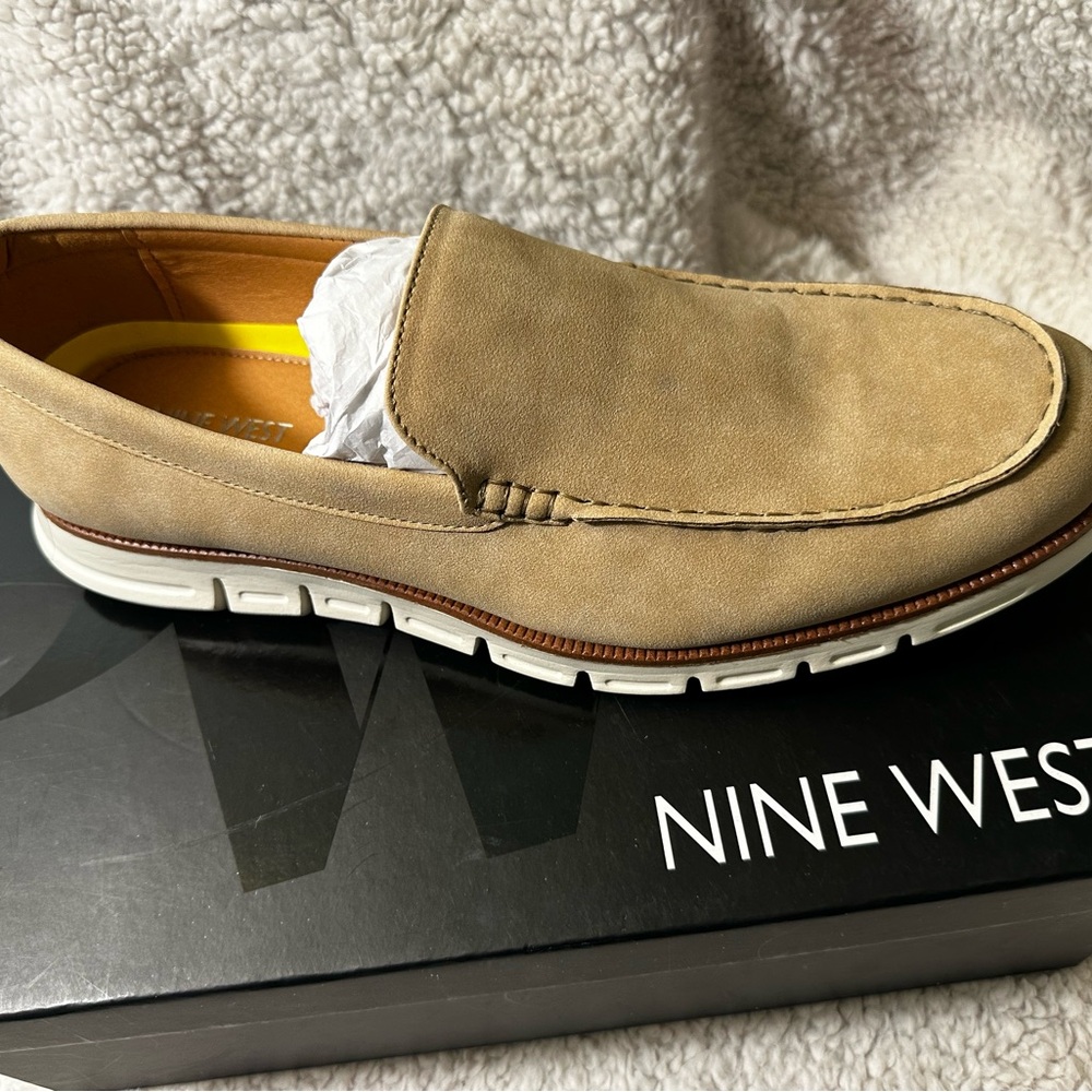 NWT - Men’s Size 12 Nine West Slip On Shoes. Color Beige